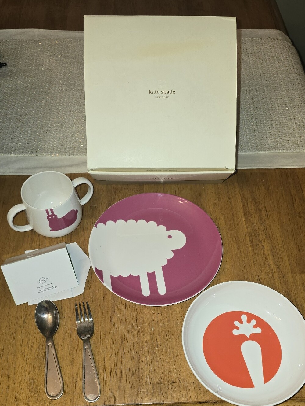 Kate Spade New York Lenox Crunch Bunch Baby Feeding Set 5pc Plate Bowl Mug Silve